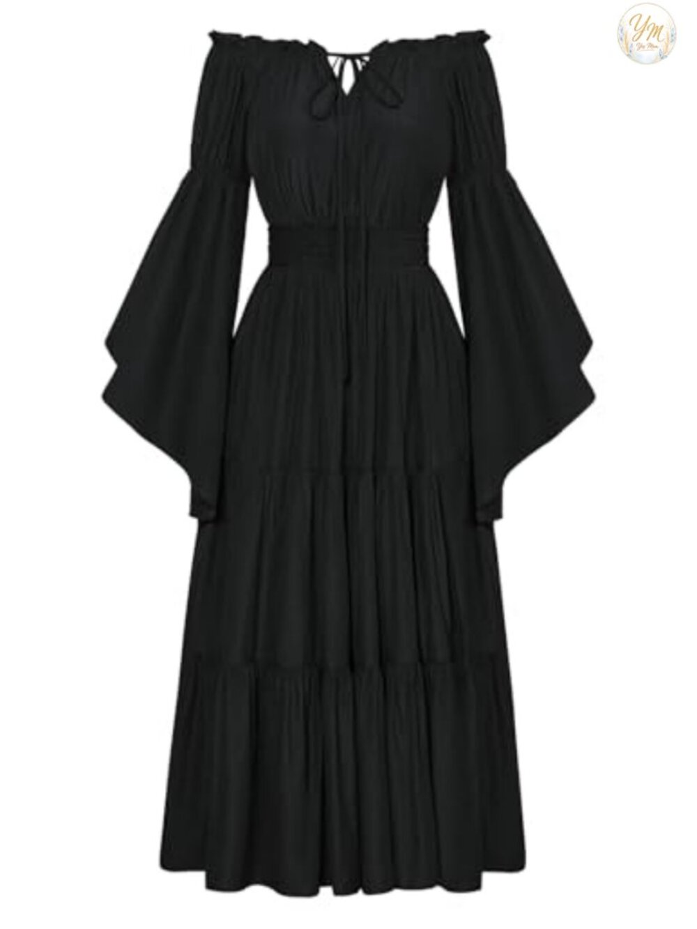 Renaissance Costume Womens Off Shoulder Tiered Maxi Dress Long Sleeve